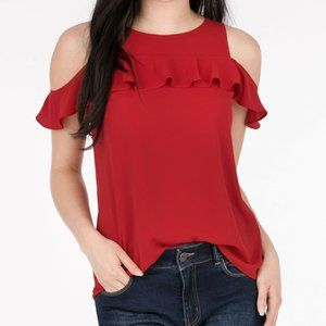 Ricki's Red Ruffled Cold Shoulder Blouse